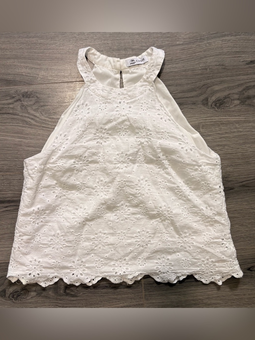 Cupshe White Eyelet Halter Tank Top